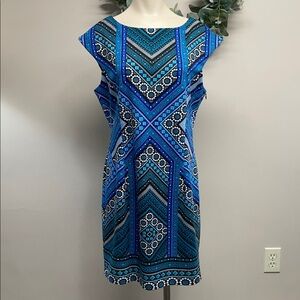 London Style Collection Sleeveless Geometric Print Sheath Dress 14P
